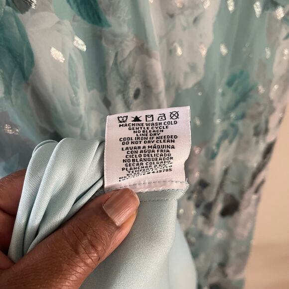 R&M Richards Double V-Neck Midi Dress Women 14P Floral Print Tulip Hem Elegant - Picture 5 of 9